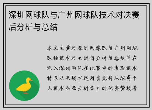 深圳网球队与广州网球队技术对决赛后分析与总结