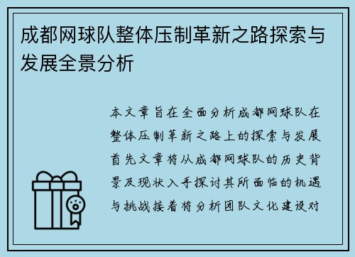 成都网球队整体压制革新之路探索与发展全景分析