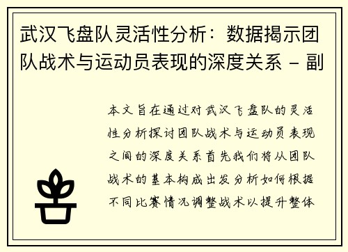 武汉飞盘队灵活性分析：数据揭示团队战术与运动员表现的深度关系 - 副本